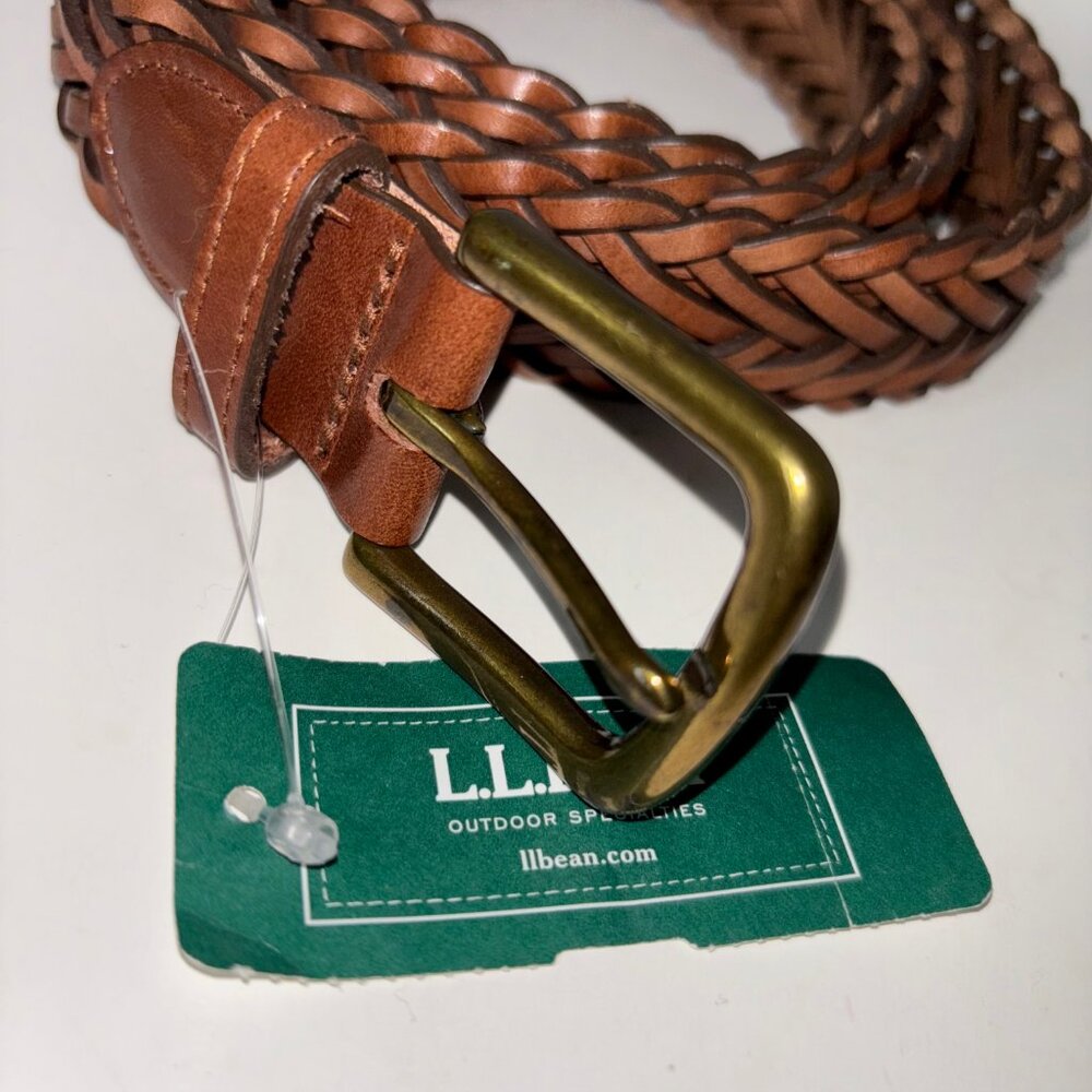 NEW LL Bean Braided Brown Genuine Leather Belt Brass Buckle SIZE 46 - Picture 5 of 6